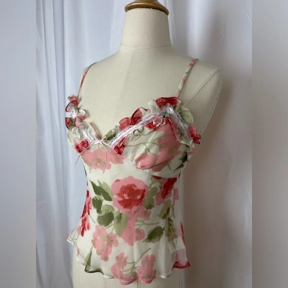New Frances Smily Couture Silk Floral Camisole Top Sz S